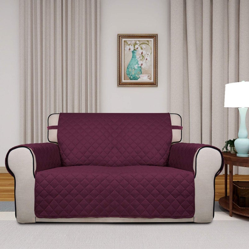 PureFit Reversible Quilted Sofa Cover  Water Resistant Medium Slipcover Furniture Protector  Washable Couch Cover with Non Slip Foam and Elastic Straps for Kids  Dogs  Pets (Loveseat  Wine/Beige) - Image 2