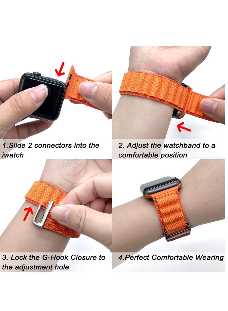 BORTONY Apple Watch Band 42mm 44mm 45mm 49mm 4 Pack Alpine Loop Nylon Band Women Men with Adjustable Metal G-Hook Strap for iWatch Ultra Series SE 8/7/6/5/4/3/2/1  - Image 4