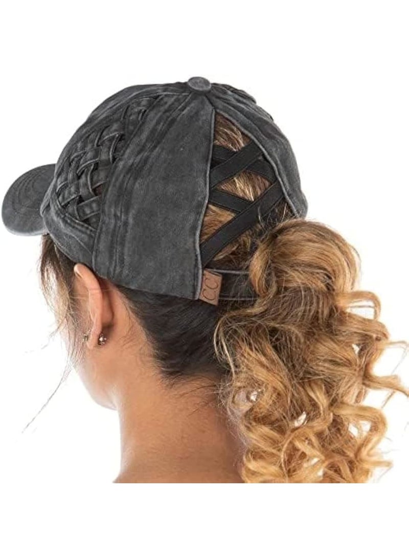 SOLARAE Criss Cross Baseball Cap, Adjustable Criss Cross Hat, High Bun Womens Ponytail Hat - Image 1