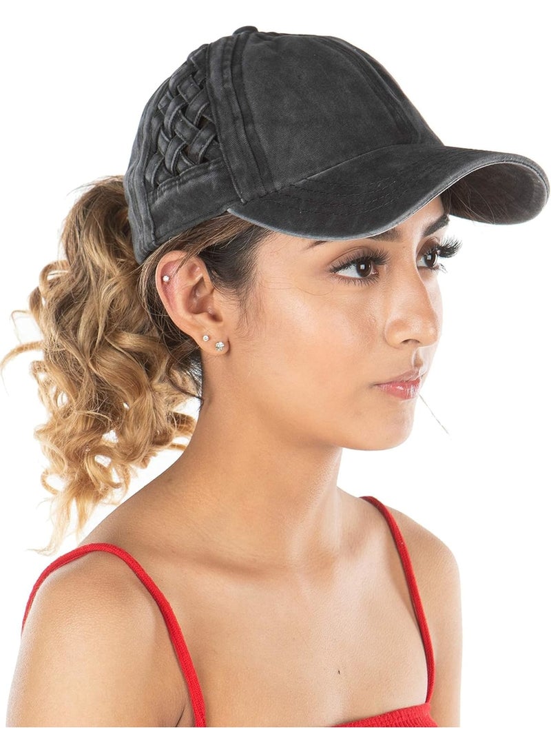 SOLARAE Criss Cross Baseball Cap, Adjustable Criss Cross Hat, High Bun Womens Ponytail Hat - Image 4