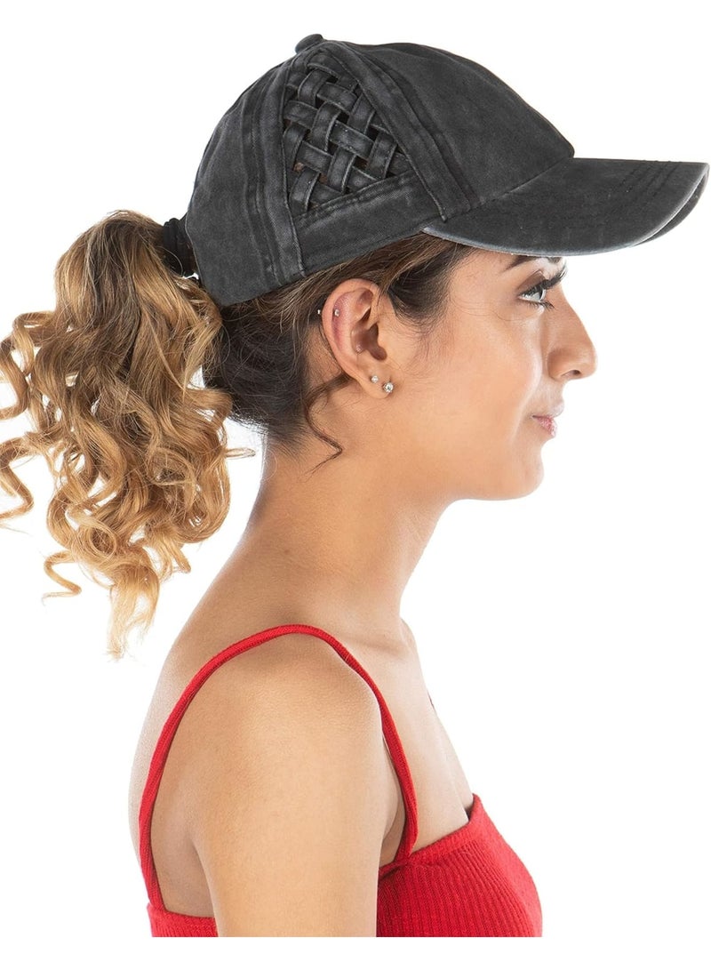 SOLARAE Criss Cross Baseball Cap, Adjustable Criss Cross Hat, High Bun Womens Ponytail Hat - Image 3