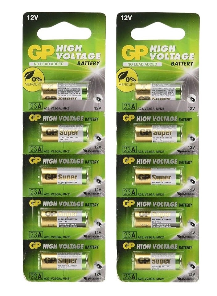 GP Batteries Pack of 10 12V 23A Battery pack A23 For Gate Garage Security Remote Control 