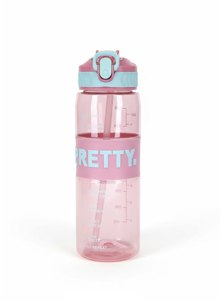 زمزمية بلاستيك RETTY سعة 800 مل – تصميم أنيق باللونين البينك واللبني مقاومة للتسرب - Image 1