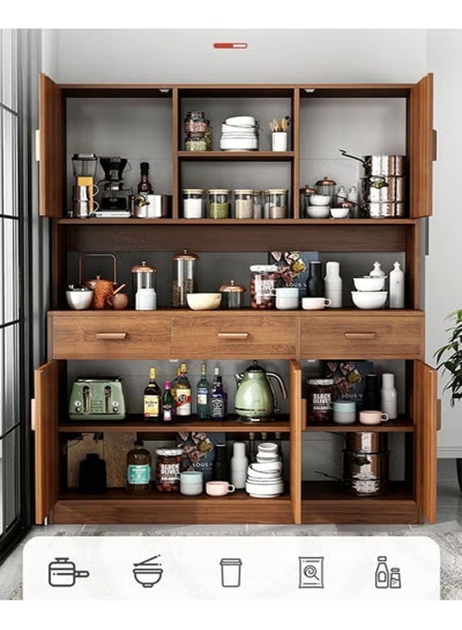 كلناميان خزانة تخزين مطبخ خشبية حديثة مع حجرات علوية وسفلية وبوفيه كبير السعة مع أدراج وأبواب ومنظم مخزن متعدد الوظائف لغرفة الطعام أو غرفة المعيشة 120 × 38 × 170 سم - Image 4