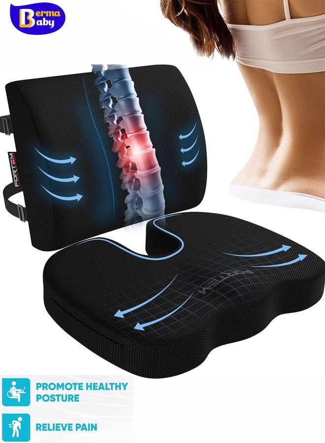 Berma Baby Office Chair Cushion and Back Support for Office Chair, Lumbar Support Pillow, Memory Foam, Non Slip Sitting and Back Rest for Gaming, Car Seat Cushion, Chair Pad  - Image 1