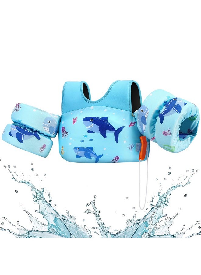 HeySplash - HeySplash Swim Vest for Kids, Toddler Pool Floaties Fit 33-70 Lbs, Children Swimming Vest with Adjustable Strap, Swim Jacket Water Wing Arm Float, Puddle Beach Boat Jumper Boy Girl Age 2-7,Blue Shark - Image 1