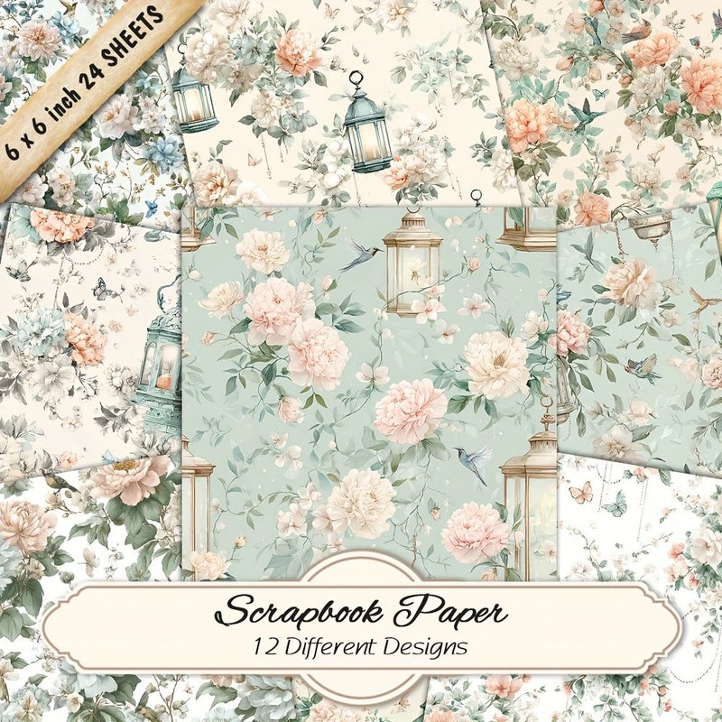 24 Sheets 6x6 Scrapbook Paper DIY Craft Supplies Decorative Album Gift Wrap - Image 1