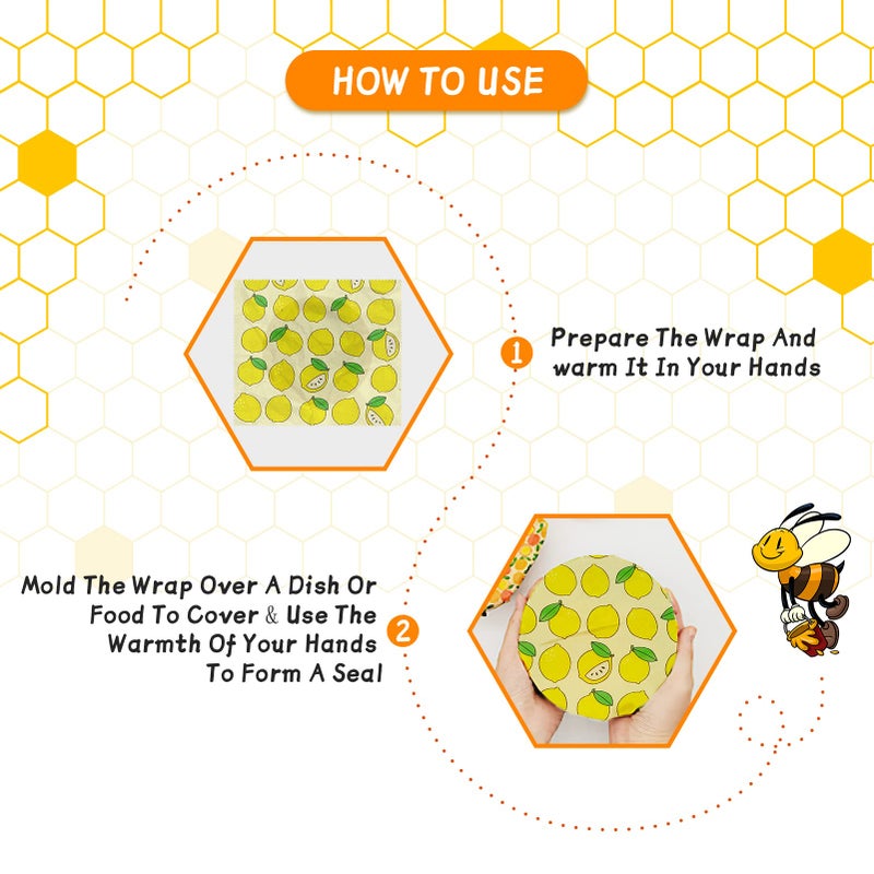 PICcircuit Reusable Beeswax Wrap - 9 Pack Eco-Friendly Beeswax Wraps For Food, Organic, Sustainable, Biodegradable, Zero Waste, Plastic-Free Food Storage, 1L Strawberry, 3M Orange, 5S Lemon Patterns - Image 4