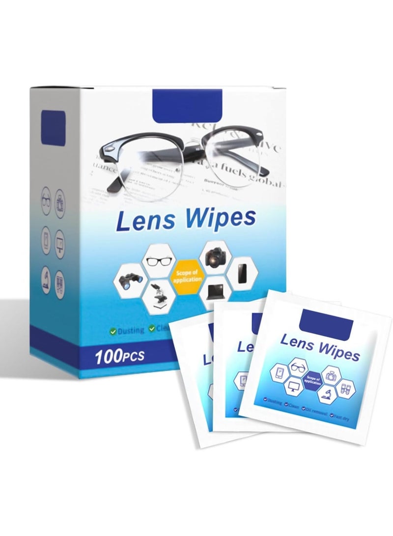 Necomi Lens Cleaning Wipes, 100 Pack Pre- Lens Wipes for Eyeglasses, Moistened Individually Wrapped Sracth-Free Streak-Free Eye Glasses Cleaner Wipes for Camera Lens, Sunglass, Goggles - Image 1