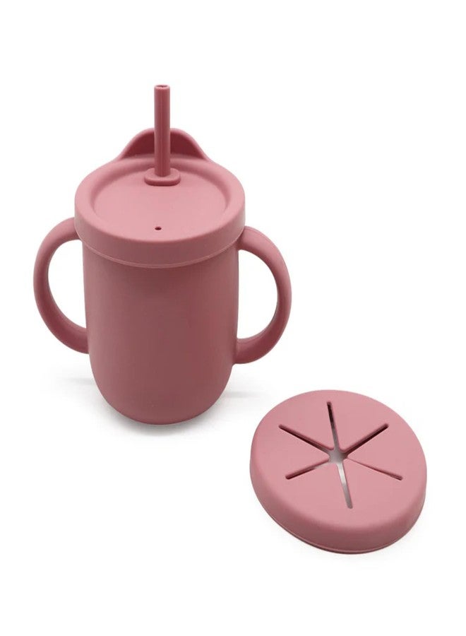 Onomie 2-in-1 Silicone Baby Cups with Straw & Snack Cup Lid, Spill Proof Sippy Cups, Toddler Training Cup for Ages 12 M+ (Pink.) - Image 1