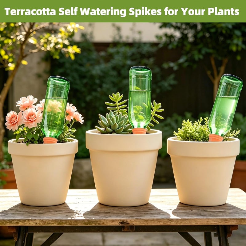 Tcamp 10 Pack Plant Watering Devices, Terracotta Plant Watering Spikes Wine Bottle Automatic Plant Waterer for Vacations, Self-Watering Stakes for Indoor Outdoor Plants - Image 2