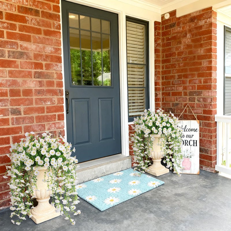 Hrobek Artificial Hanging Petunias Flowers for Outdoor, 2pcs Fake Plants Long Vine Morning Glory Eucalyptus, UV Resistant Realistic Faux Greenery Indoor Outside Patio Porch Garden Spring Summer Decor, White - Image 5