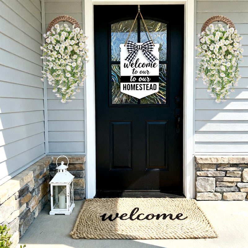 Hrobek Artificial Hanging Petunias Flowers for Outdoor, 2pcs Fake Plants Long Vine Morning Glory Eucalyptus, UV Resistant Realistic Faux Greenery Indoor Outside Patio Porch Garden Spring Summer Decor, White - Image 3