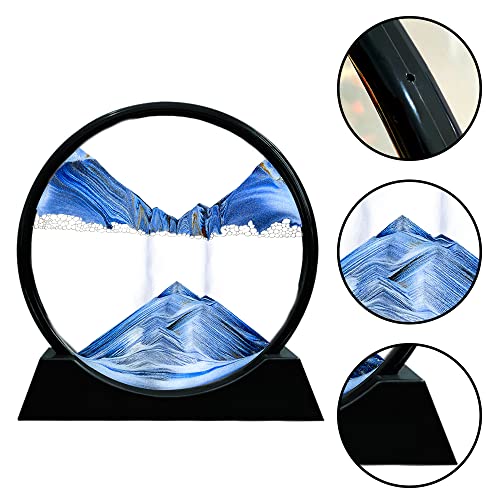 Aoderun Moving Sand Art Picture Round Glass 3D Deep Sea Sandscape in Motion Display Flowing Sand Frame Relaxing Desktop Home Office Work Decor (7", New Blue) - Image 5