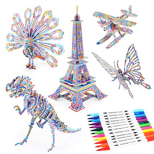 BEARUN 3D Coloring Puzzle Set, Arts and Crafts for Girls and Boys Age 6 7 8 9 10 11 12 Year Old, Fun Educational Painting Crafts Kit with Supplies for Kids, Birthday Toy Gift for Kids - Image 1