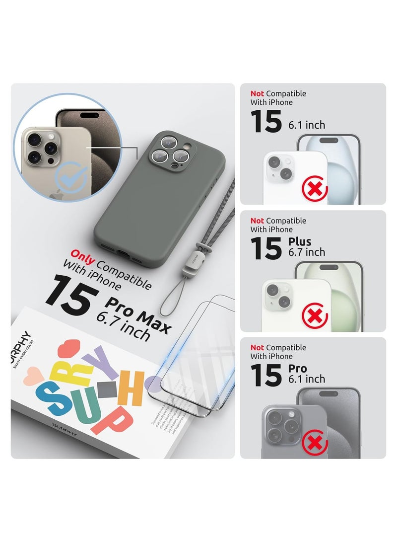 ELTRAZONE Design for iPhone 15 Pro Max Case, Liquid Silicone [2 x Screen Protectors & 1 x Lanyard] Protection for Each Lens Shockproof Cover for iPhone 15 Pro Max 6.7 inch 2023, Space Grey - Image 2