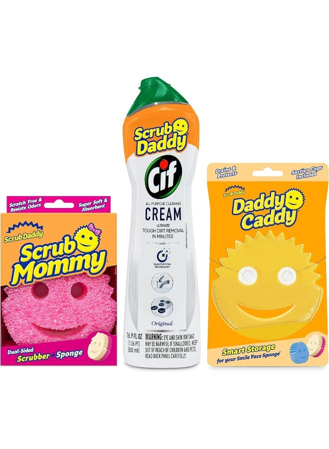 Scrub Daddy Mommy + Cif All Purpose Cleaning Cream, Original Caddy - Multi Surface Household Scratch-Free Multipurpose Dish Sponge Kitchen Sponges - Image 1