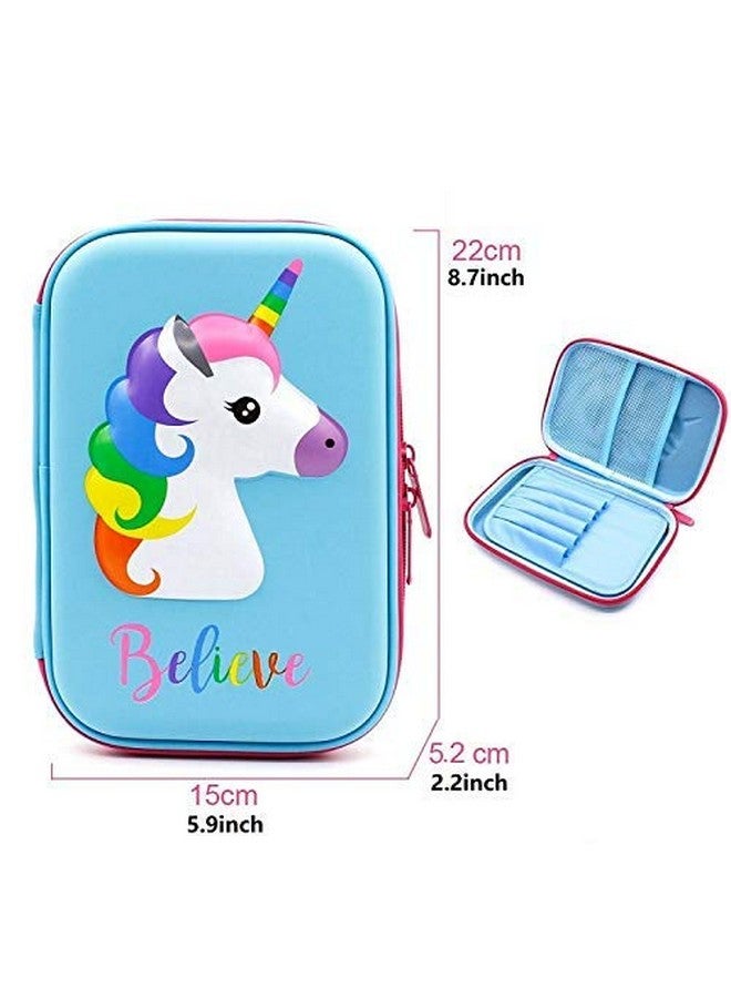 ShopNGift ShopNGift Premium Stylish Unicorn 3D Print Large Capacity Hardtop EVA Pencil Case Organizer School Kids Girls Women Pen Holder Pouch Multipurpose (Blue) - Image 4