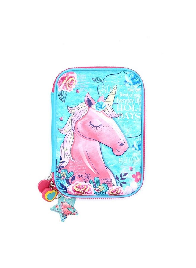 ShopNGift ShopNGift Premium Stylish Unicorn 3D Print Large Capacity Hardtop EVA Pencil Case Organizer School Kids Girls Women Pen Holder Pouch Multipurpose (Blue) - Image 1