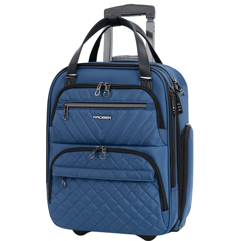 KROSER Carry On Underseat Multi-functional, 16-inch Underseater Lightweight Overnight Suitcase for Women, Haze Blue - Image 1