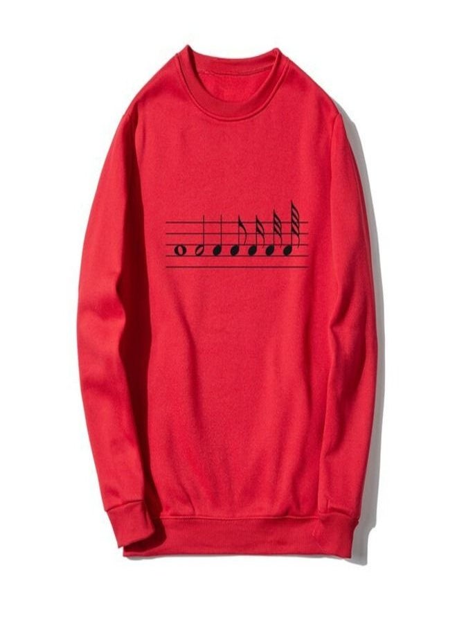 Generic - Music Notes Printed Sweatshirt Red - Image 1