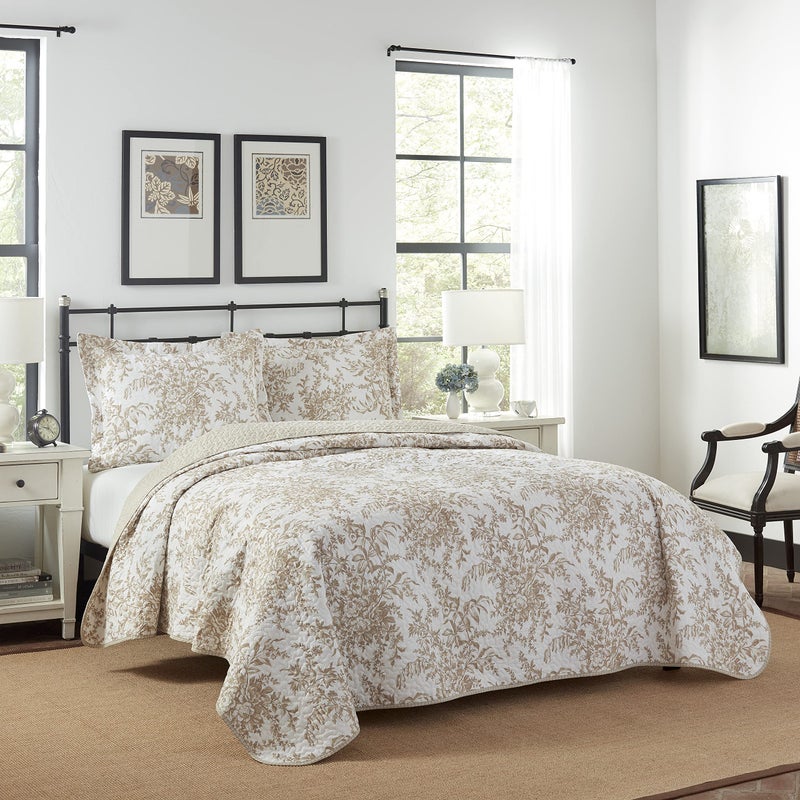 Laura Ashley - Queen Quilt Set, Reversible Cotton Bedding with Matching Shams, Home Decor for All Seasons (Bedford Mocha, Queen) - Image 2