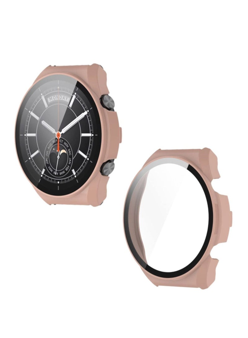 PC Protective Case + Screen Protector for Xiaomi Mi Watch S1 Full Coverage Hard Cover with Tempered Glass Smartwatch Shell - (Pink) - Image 3