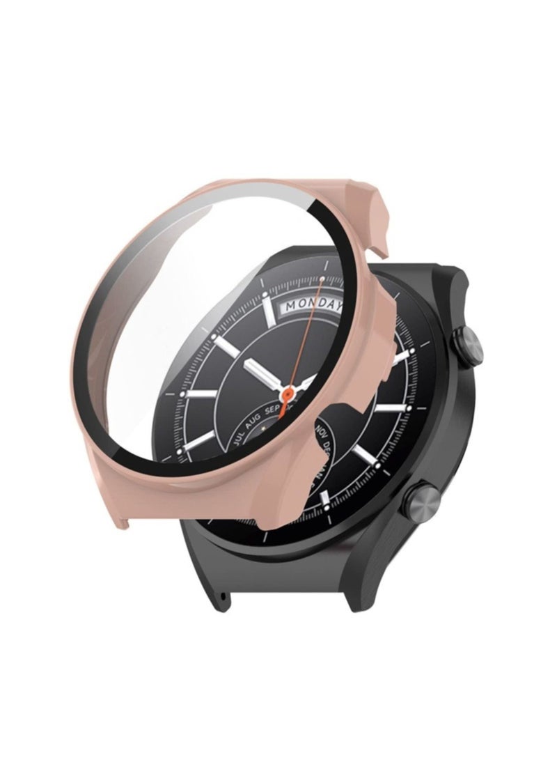PC Protective Case + Screen Protector for Xiaomi Mi Watch S1 Full Coverage Hard Cover with Tempered Glass Smartwatch Shell - (Pink) - Image 4