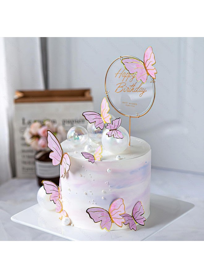 AUOCATTAIL 20 Pcs Butterfly Cake Decorations 3D Gold Stripe Pink & Purple Butterfly Cupcake Toppers Decorations for Birthday Cake Baby Shower Wedding Party Food Decor Supplies - Image 2