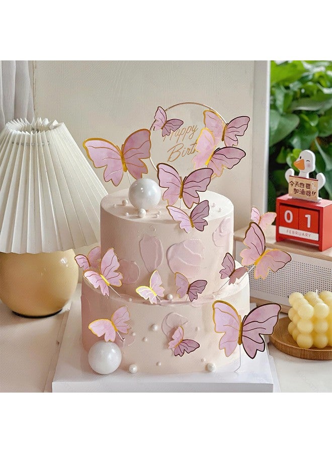 AUOCATTAIL 20 Pcs Butterfly Cake Decorations 3D Gold Stripe Pink & Purple Butterfly Cupcake Toppers Decorations for Birthday Cake Baby Shower Wedding Party Food Decor Supplies - Image 3