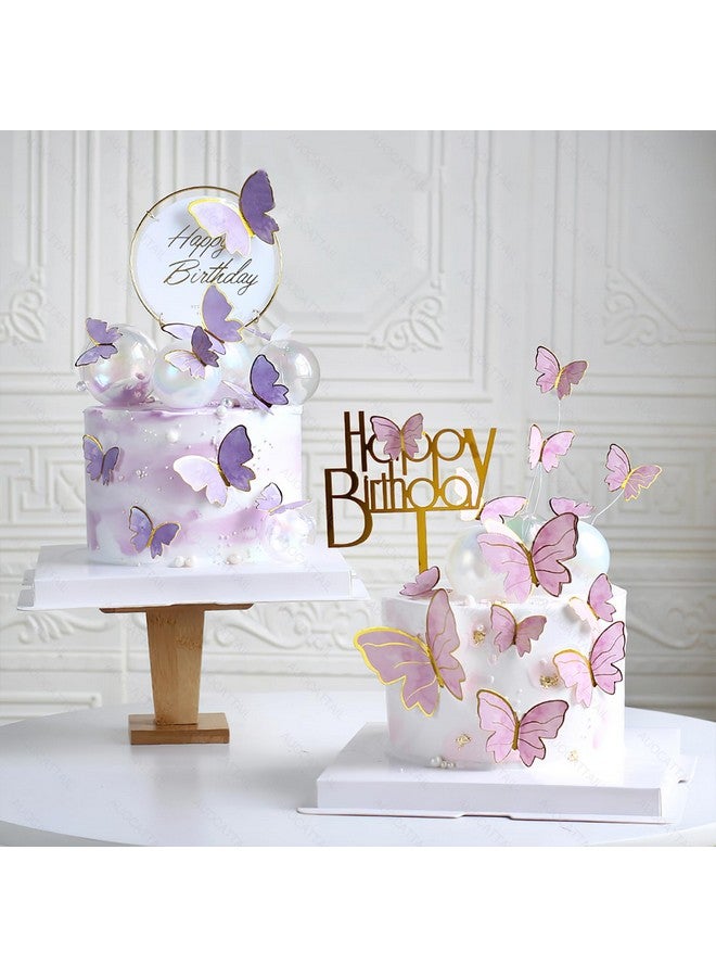 AUOCATTAIL 20 Pcs Butterfly Cake Decorations 3D Gold Stripe Pink & Purple Butterfly Cupcake Toppers Decorations for Birthday Cake Baby Shower Wedding Party Food Decor Supplies - Image 4