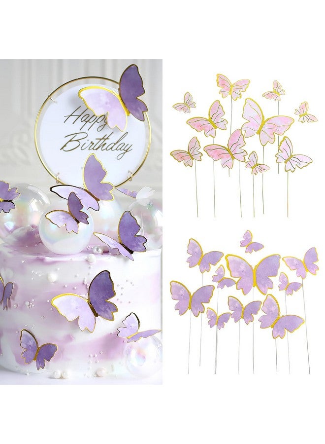 AUOCATTAIL 20 Pcs Butterfly Cake Decorations 3D Gold Stripe Pink & Purple Butterfly Cupcake Toppers Decorations for Birthday Cake Baby Shower Wedding Party Food Decor Supplies - Image 1
