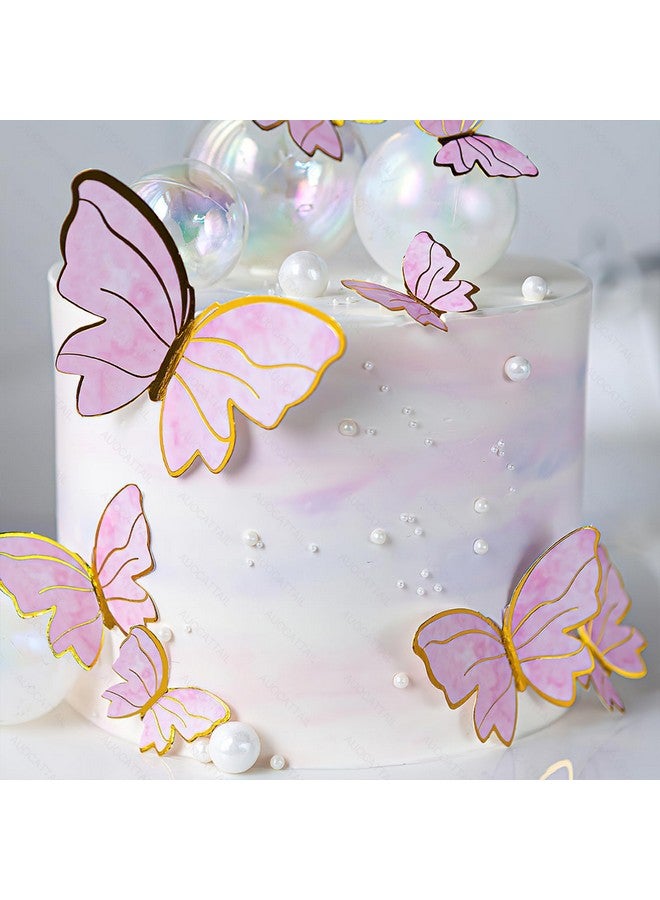 AUOCATTAIL 20 Pcs Butterfly Cake Decorations 3D Gold Stripe Pink & Purple Butterfly Cupcake Toppers Decorations for Birthday Cake Baby Shower Wedding Party Food Decor Supplies - Image 5