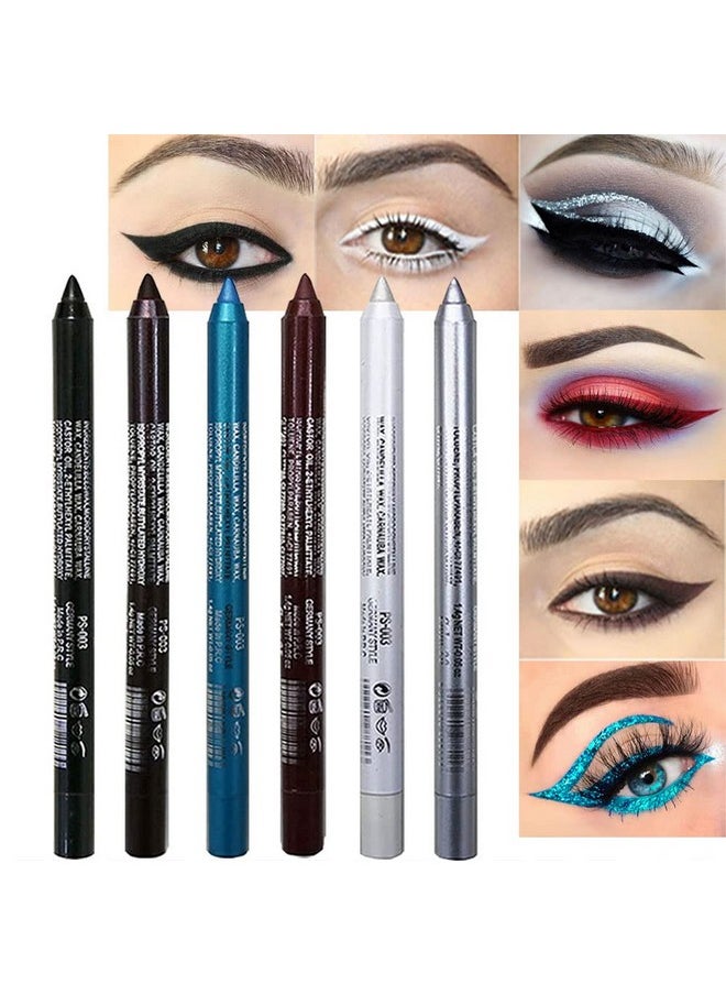 evpct - 6Pcs White Glitter Eyeliner Pencils Set Delineadores De Colores Para Ojos Lapiz Negro A Prueba De Agua Black Silver Blue Red Brown Metallic Colorful Liquid Eye Liners Waterproof - Image 1