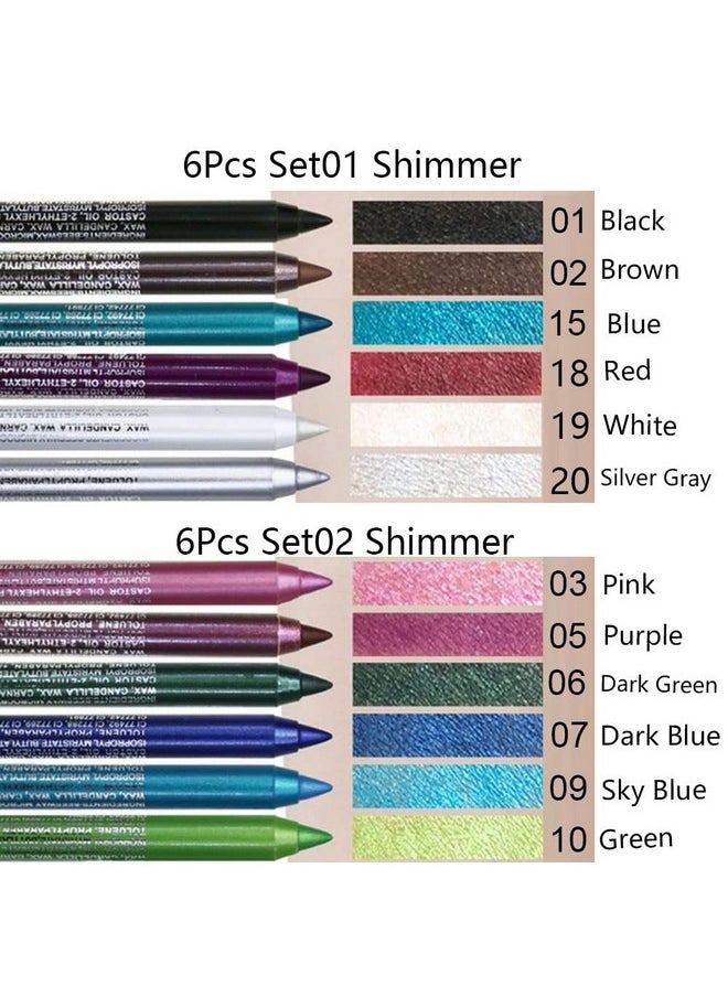 evpct - 6Pcs White Glitter Eyeliner Pencils Set Delineadores De Colores Para Ojos Lapiz Negro A Prueba De Agua Black Silver Blue Red Brown Metallic Colorful Liquid Eye Liners Waterproof - Image 1