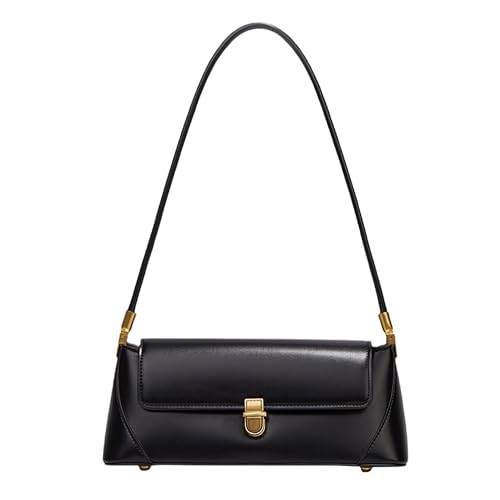 SIBY Women's Clutch Bag Leather Retro Bag | Flap Shoulder Purse with Wide Strap for Girls | Shoulder Bag with Metal Lock | Tote Handbag for Women (Black) - Image 1