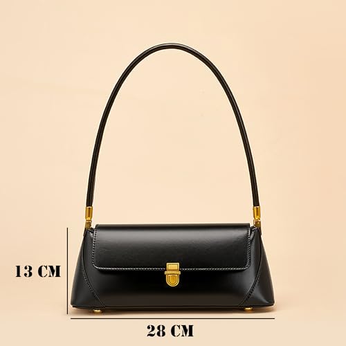 SIBY Women's Clutch Bag Leather Retro Bag | Flap Shoulder Purse with Wide Strap for Girls | Shoulder Bag with Metal Lock | Tote Handbag for Women (Black) - Image 2