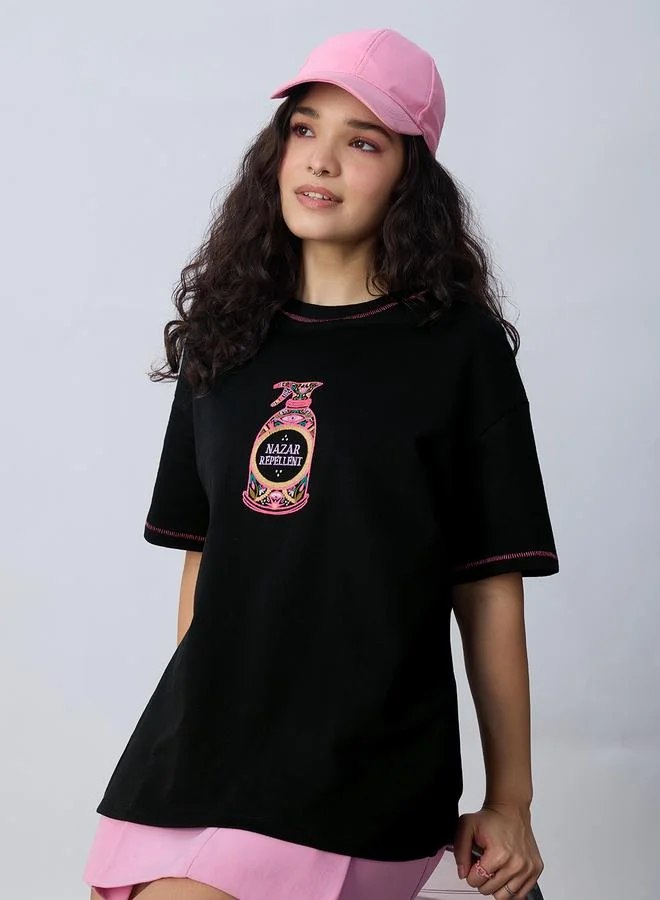 ذا سوليد ستور تيشيرت قطن مطرز بقصة واسعة