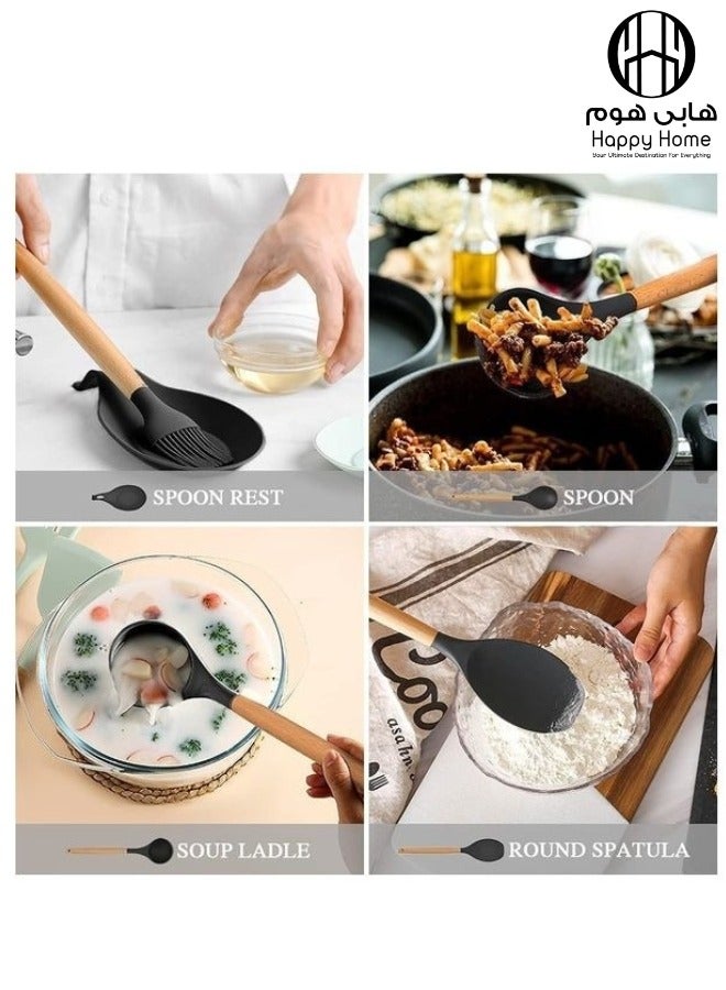 Happy Home 12-Piece Non-Stick Silicone Cooking Utensils Set Grey12.5x12.5x33cm - Image 3