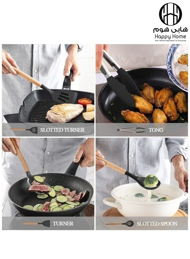 Happy Home 12-Piece Non-Stick Silicone Cooking Utensils Set Grey12.5x12.5x33cm - Image 2