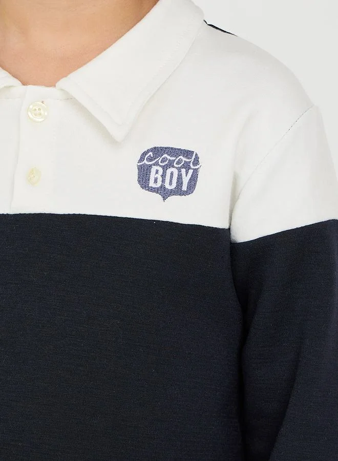 Styli Colorblock Embroidered Patch Polo T-Shirt & Pants Set