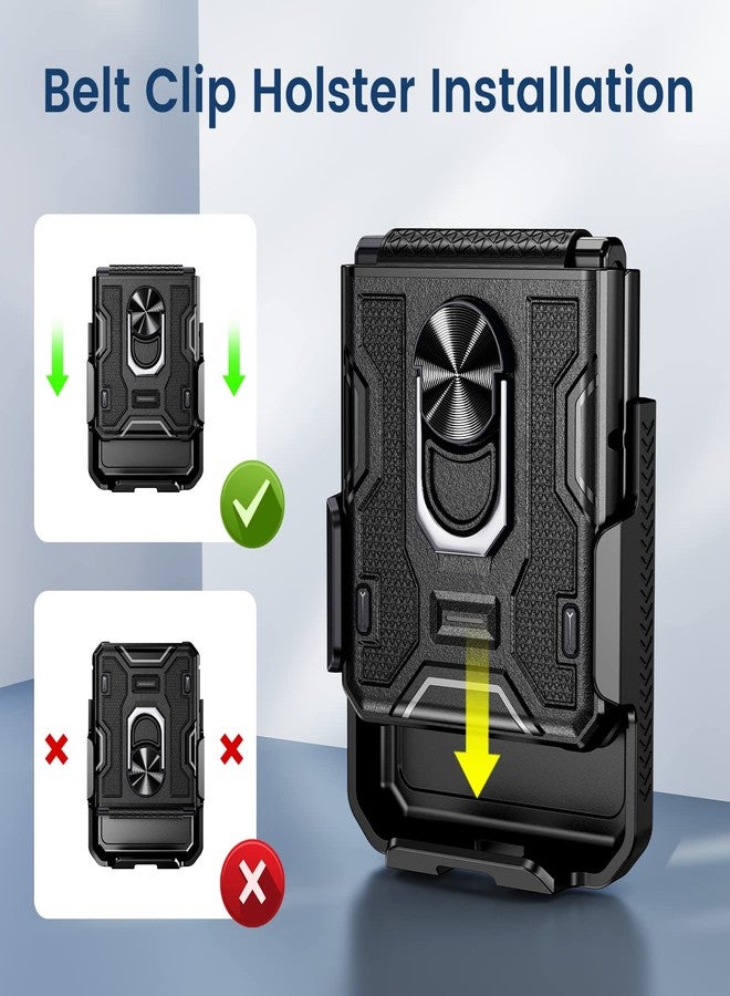 VEGO for Samsung Galaxy Z Flip 4 Case with Slide Camera Cover, Hinge Protection with 360°Ring Magnetic Kickstand & Belt Clip Holster Heavy Duty Protective Armor Cover - Black - Image 4