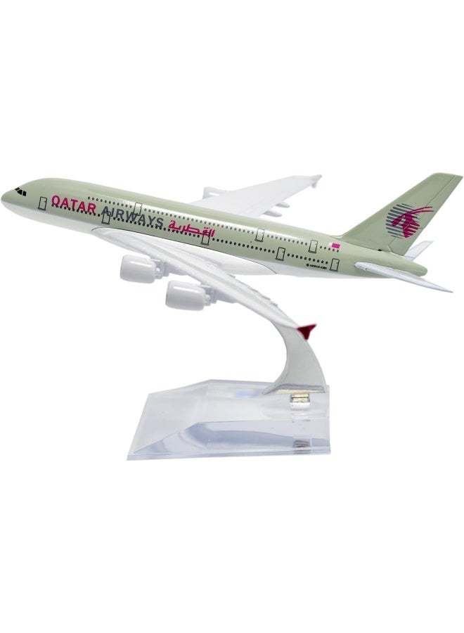 Premify طائرة إيرباص A380 من الخطوط الجوية القطرية مقاس 16 سم مصنوعة من خليط معدني بمقياس 1:400، نموذج طائرة ثابت مزخرف، نموذج طائرة لعبة وحامل - Image 1