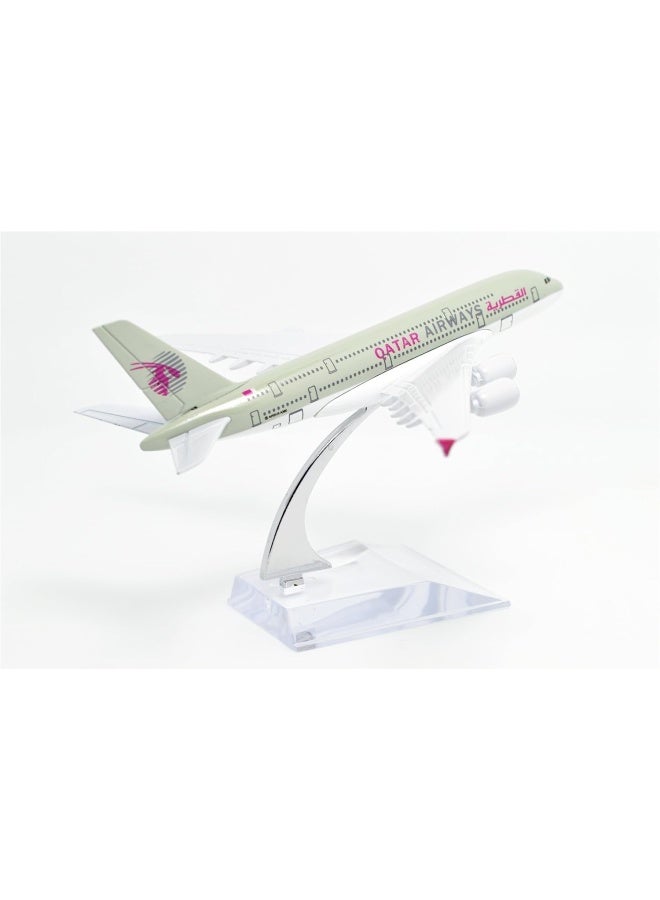 Premify طائرة إيرباص A380 من الخطوط الجوية القطرية مقاس 16 سم مصنوعة من خليط معدني بمقياس 1:400، نموذج طائرة ثابت مزخرف، نموذج طائرة لعبة وحامل - Image 3