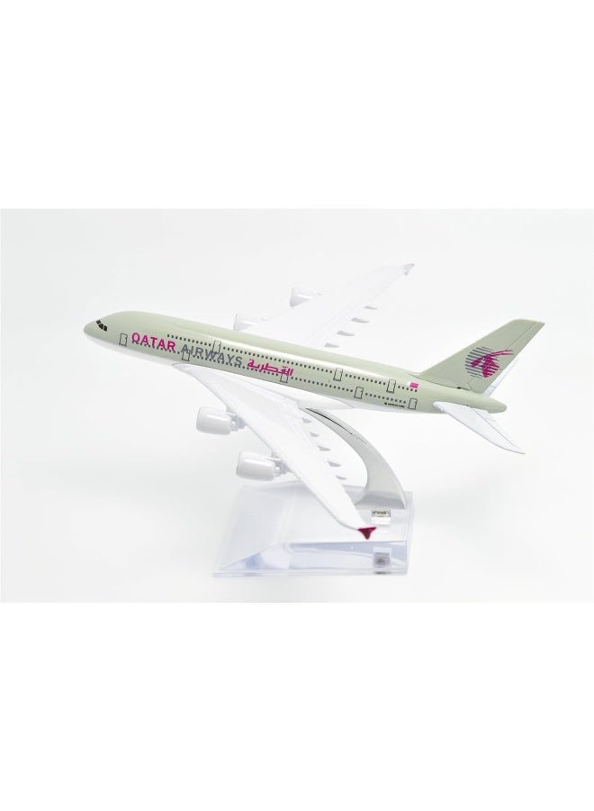 Premify طائرة إيرباص A380 من الخطوط الجوية القطرية مقاس 16 سم مصنوعة من خليط معدني بمقياس 1:400، نموذج طائرة ثابت مزخرف، نموذج طائرة لعبة وحامل - Image 2