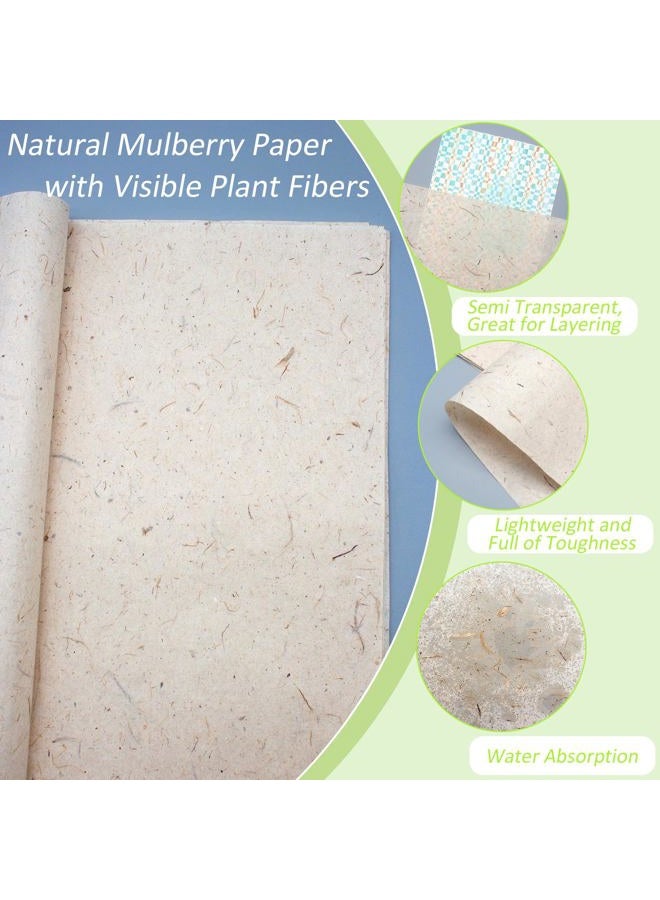 Benvo 50 Sheets A4 Natural Mulberry Paper Visible Leaves Fiber Rice Paper Printable Decoupage Tissue Paper Sheets for Writing, Painting, Card Making, DIY Crafts(8.3x11.7in, Semi Transparent Jute) - Image 3