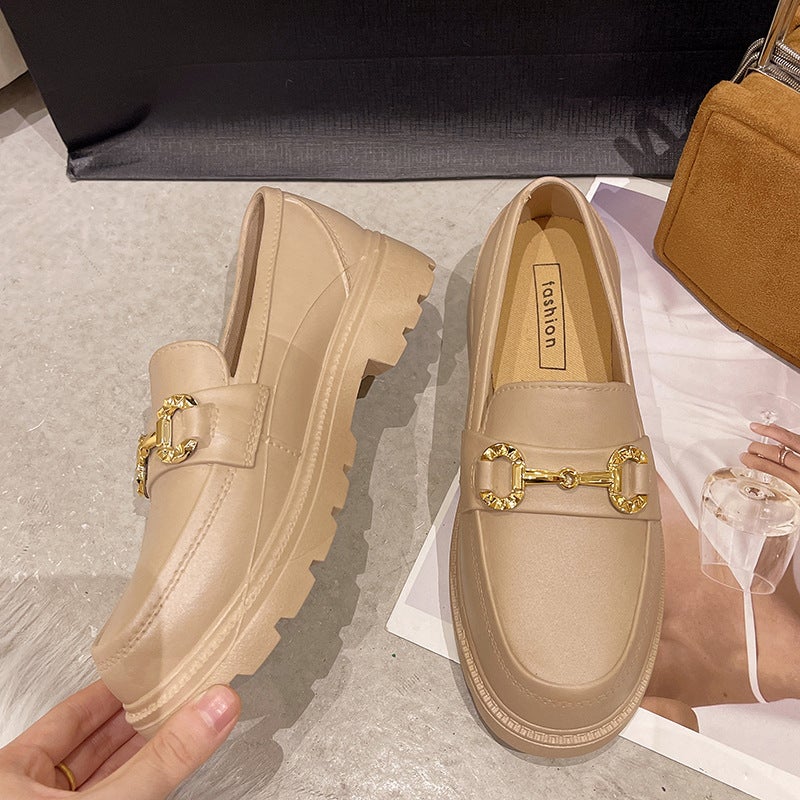Single Shoes Womens 2022 New Spring and Autumn Japanese Style Thick Slip-on Platform Bottom Loafers British Style Retro Batch Khakis 