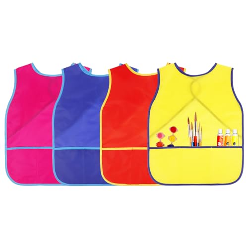 Guiqulai 4 Pcs Art Smocks for Kids Waterproof Artist Painting Aprons Toddler Sleeveless Children Painting Smock Kids Apron with 3 Pockets for Age 38 Years4 Colors - Image 1