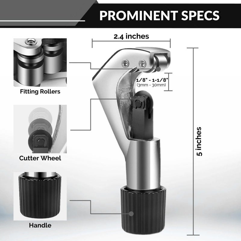 Flexzion Tube Cutter, Heavy Duty Tubing Pipe Cutter, 1/8 to 1-1/8 inch Cutting Diameter w/Reamer, Ideal for Cutting Copper, Aluminum, Brass, Steel, Plastic and More - Image 5