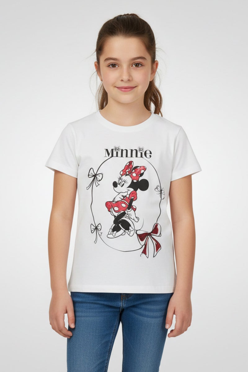 Disney Kids Girl Graphic Mickey And Friends Short Sleeve Top, White - Image 1